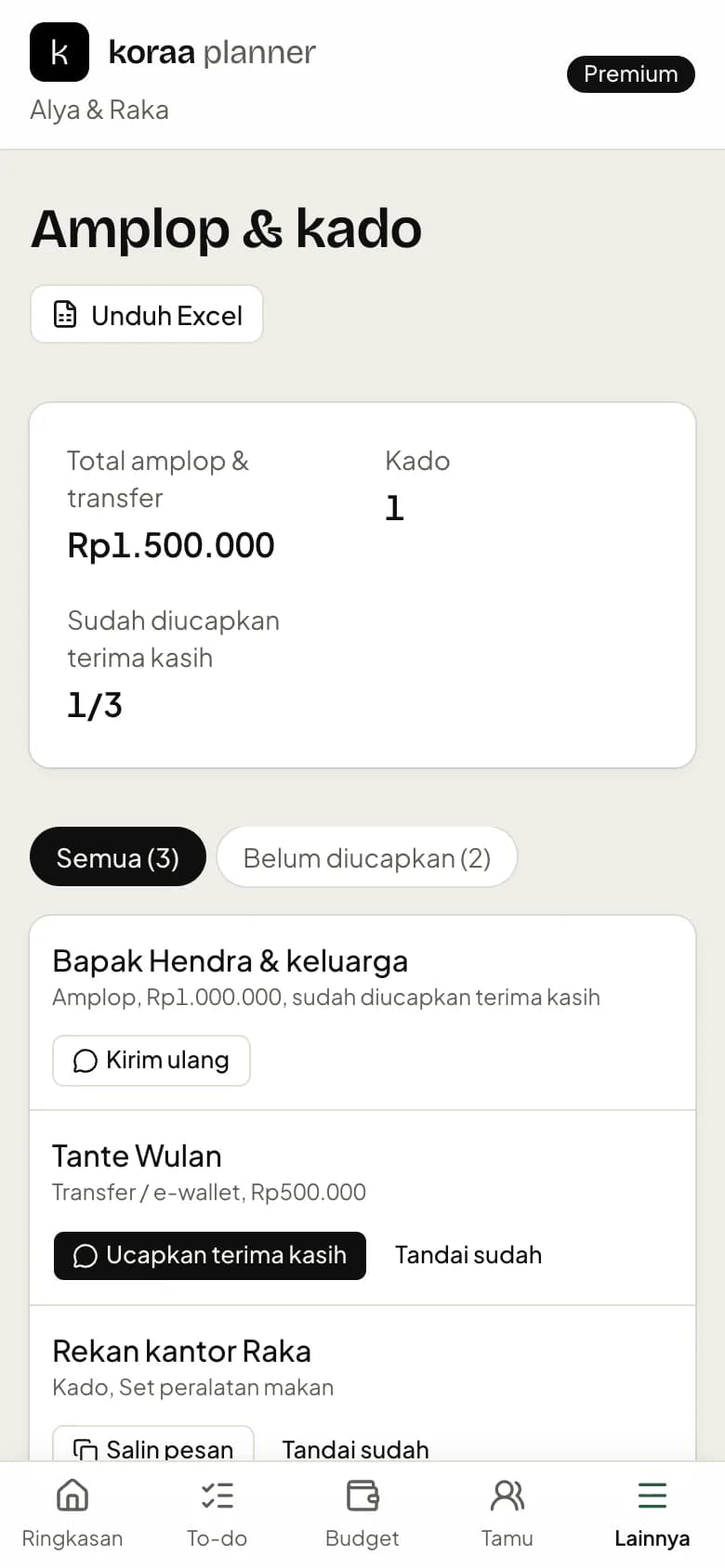Daftar amplop dan kado