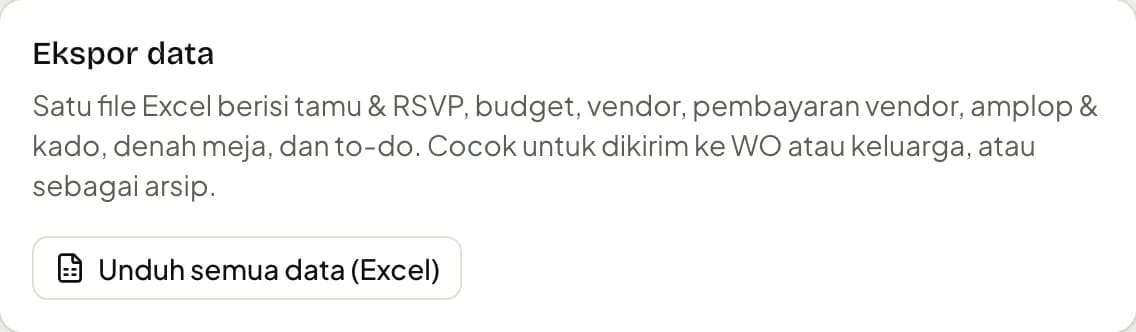 Kartu ekspor data di Pengaturan