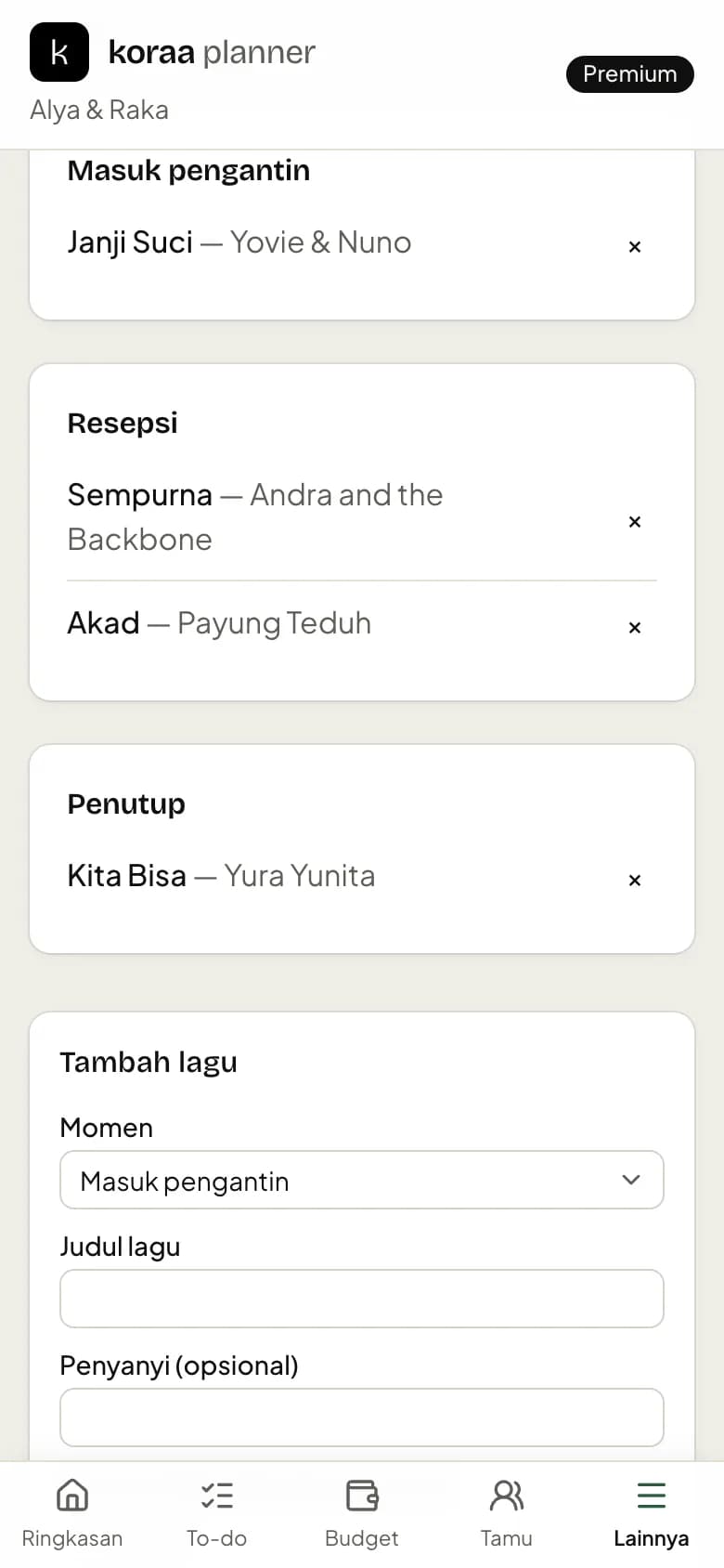 List lagu per momen