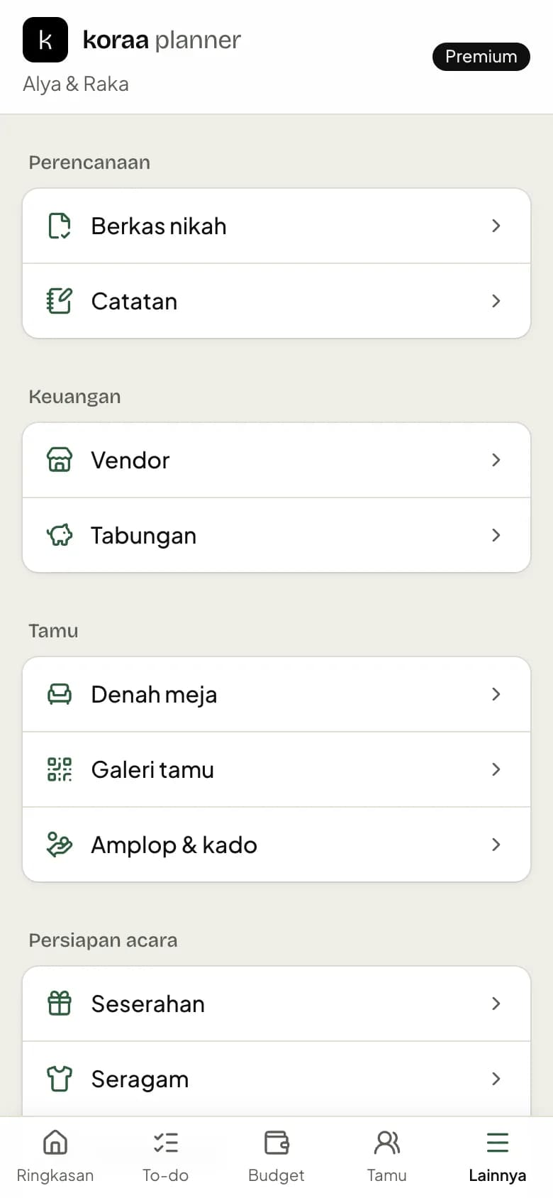 Kartu pasang aplikasi di menu Lainnya