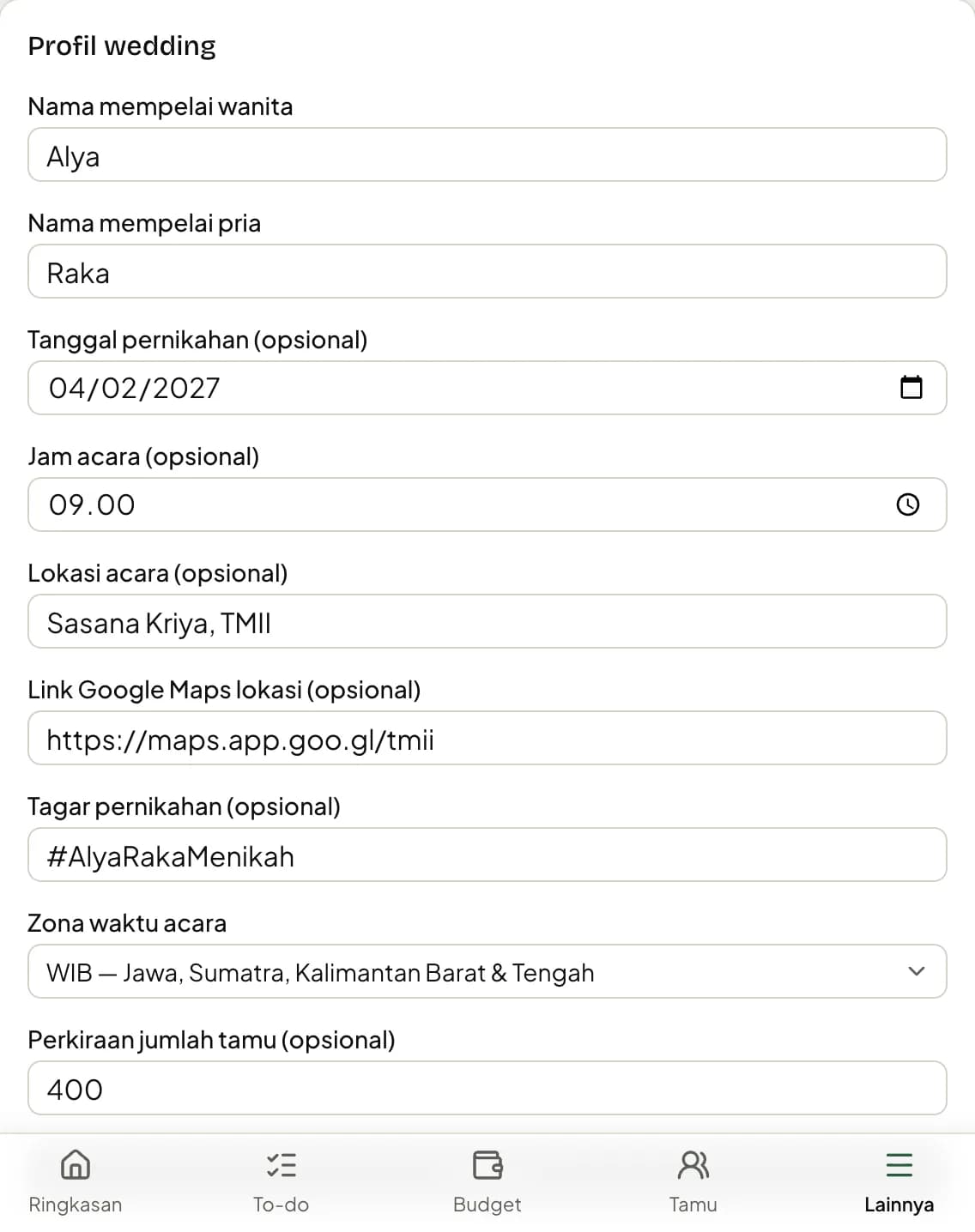 Profil wedding: jam acara, lokasi, link peta, dan tagar