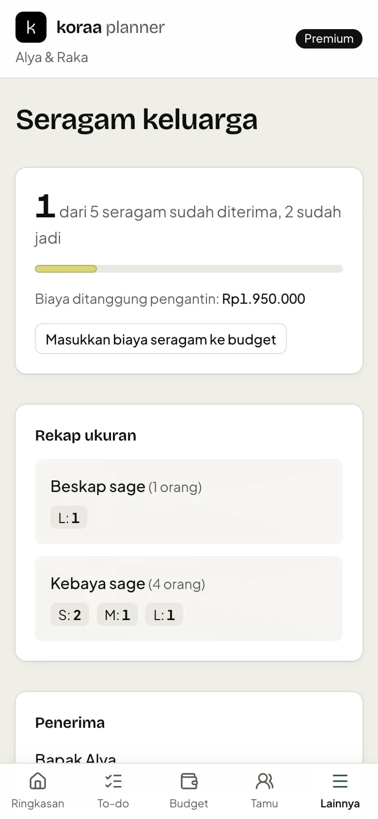 Rekap ukuran dan daftar penerima seragam