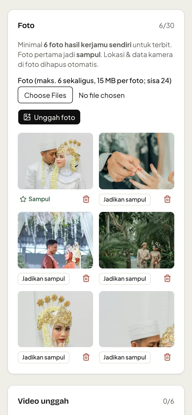 Tab Foto & video berisi foto portofolio