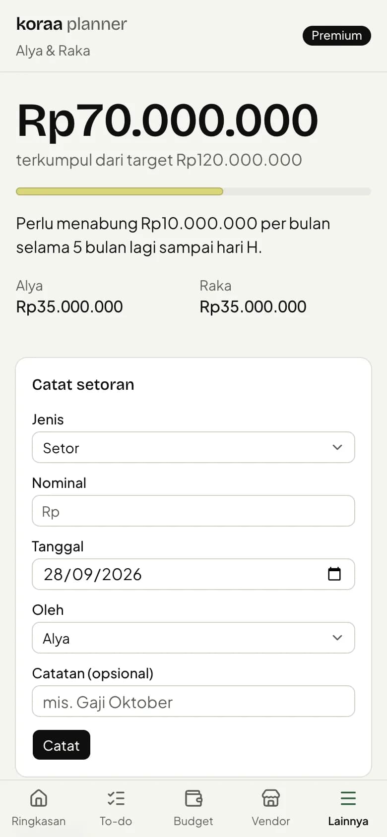 Tabungan nikah: jumlah terkumpul, target, dan tabungan per bulan yang dibutuhkan