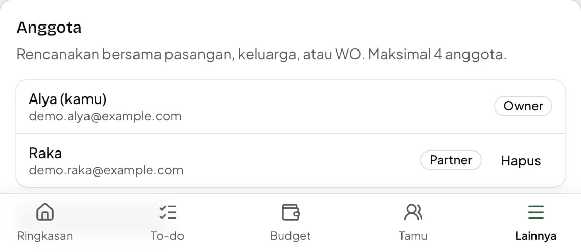 Kartu anggota di Pengaturan