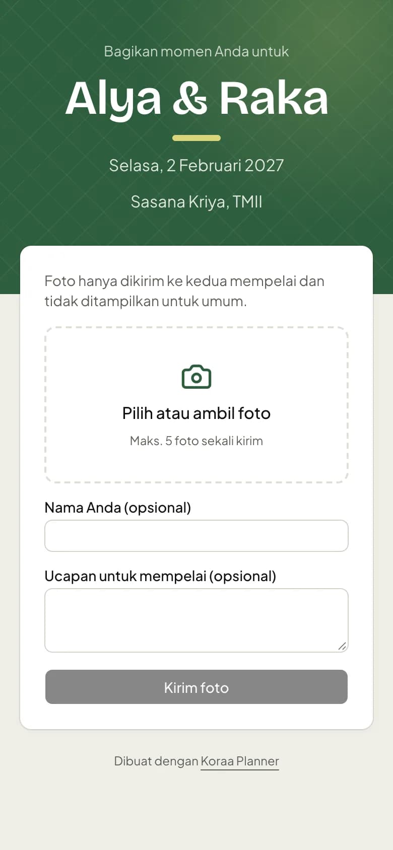 Halaman kirim foto untuk tamu